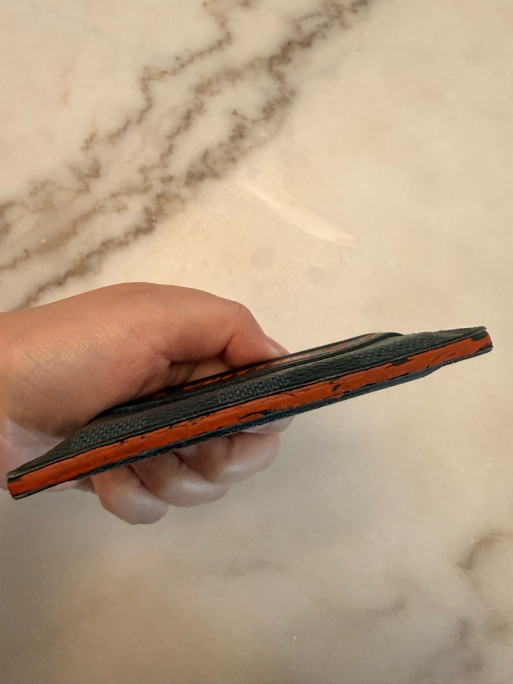 Louis Vuitton Black Damier Cobalt Card Holder with Orange Logo Stripe - “Race” - Picture 5 of 7